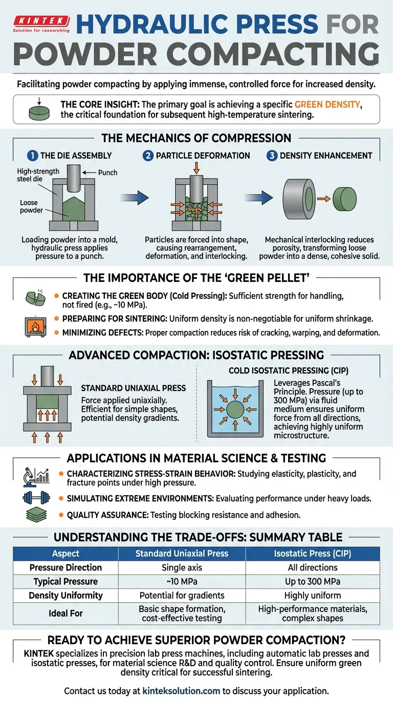 Come viene utilizzata una pressa idraulica per la compattazione delle polveri? Creare pellet verdi densi e uniformi per la sinterizzazione Guida Visiva