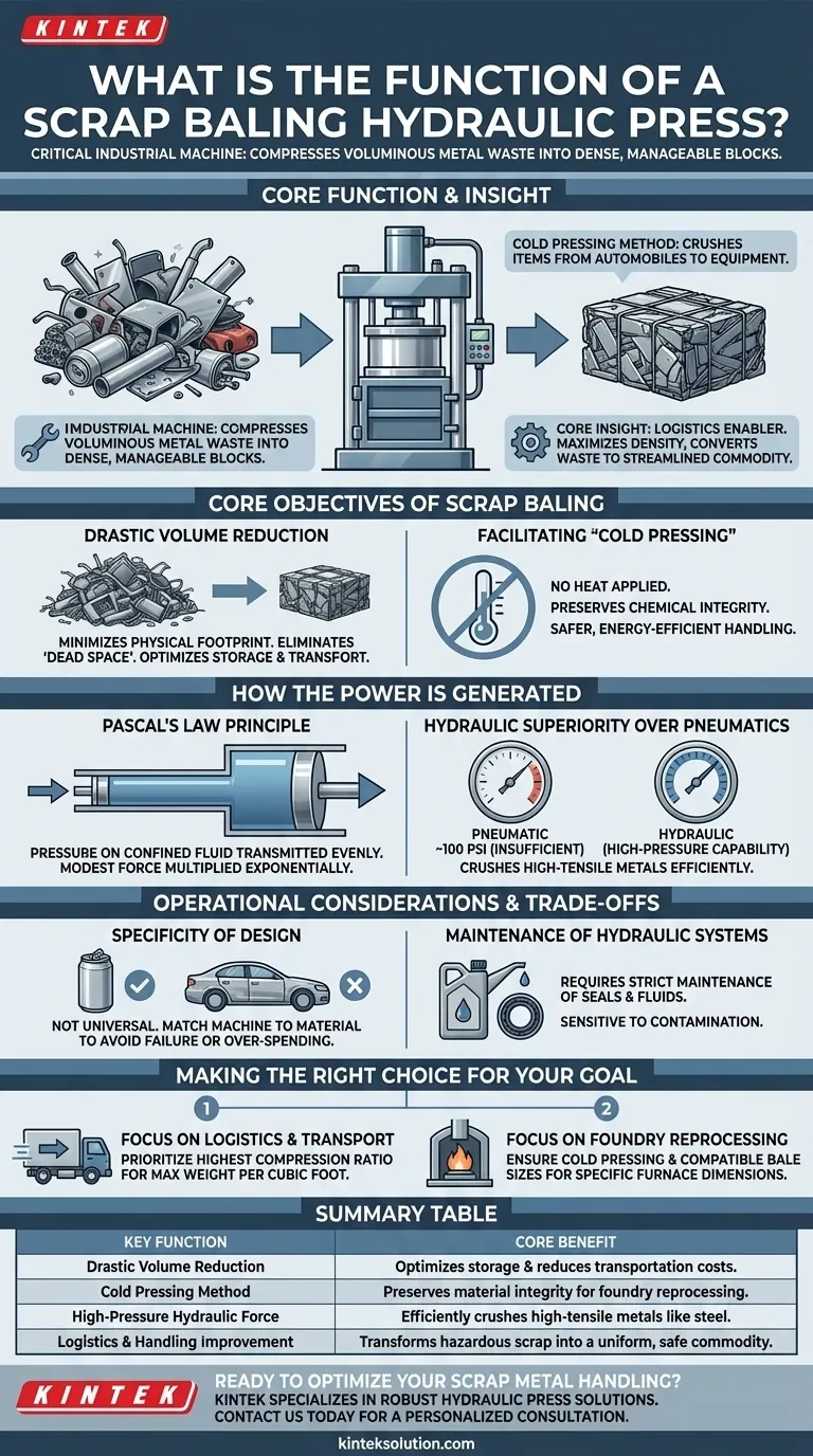 Qual è la funzione di una pressa idraulica per balle di rottami? Trasforma i rifiuti metallici caotici in un bene commerciabile Guida Visiva