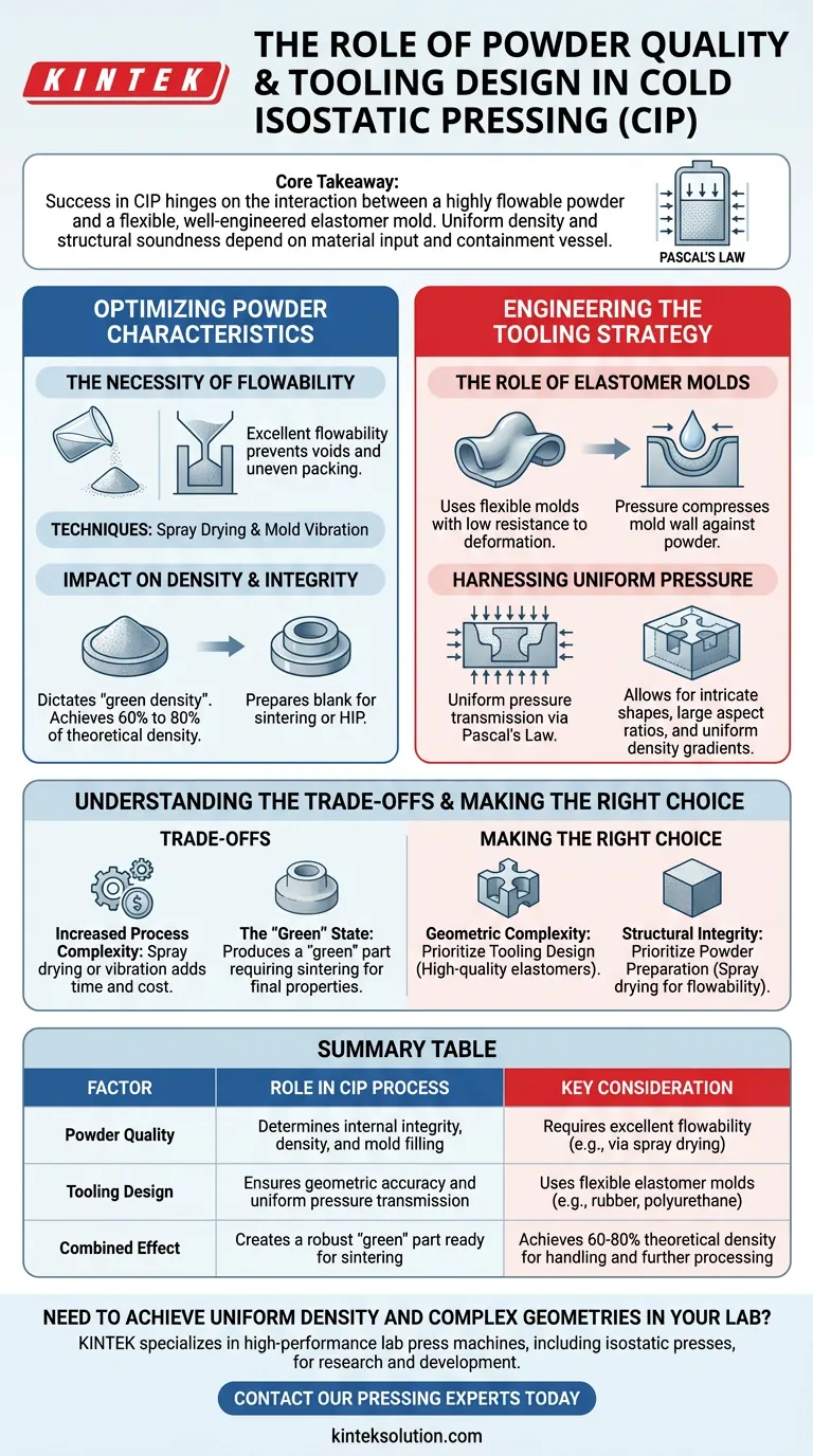 Qual è il ruolo della qualità della polvere e della progettazione degli utensili nella pressatura isostatica a freddo (CIP)? Padroneggia i pilastri gemelli per parti ad alta densità Guida Visiva
