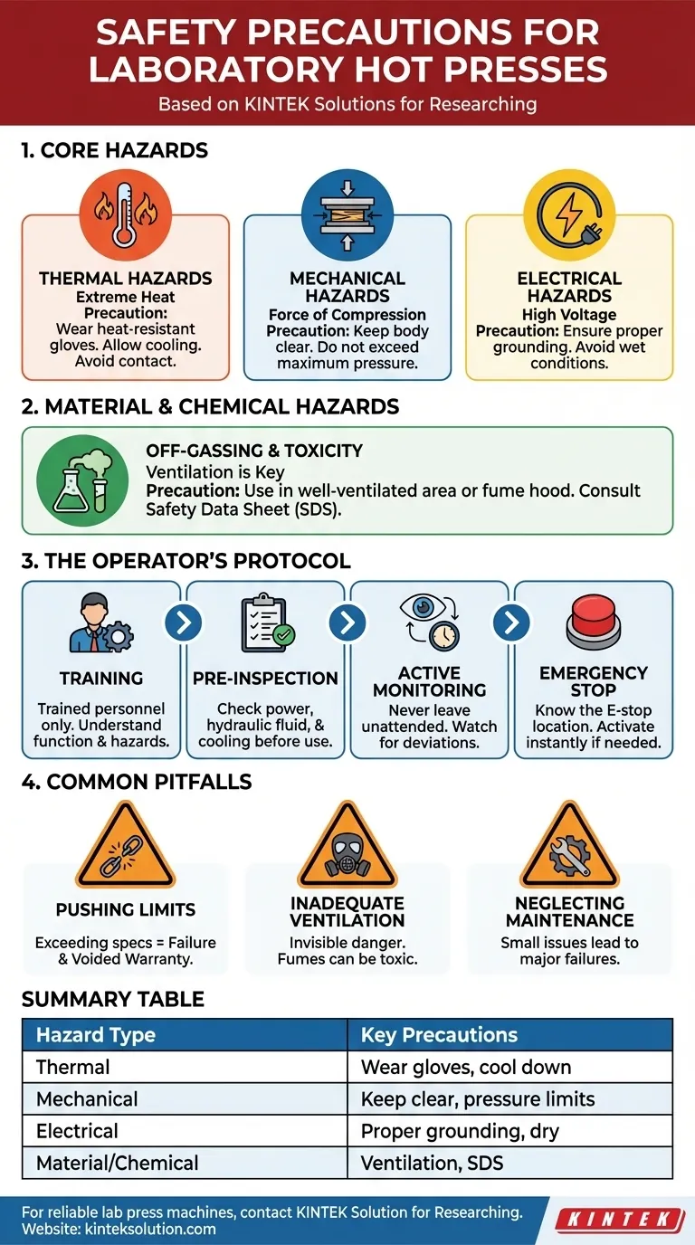 ¿Qué precauciones de seguridad deben tomarse al usar una prensa caliente de laboratorio? Consejos esenciales para una operación segura Guía Visual