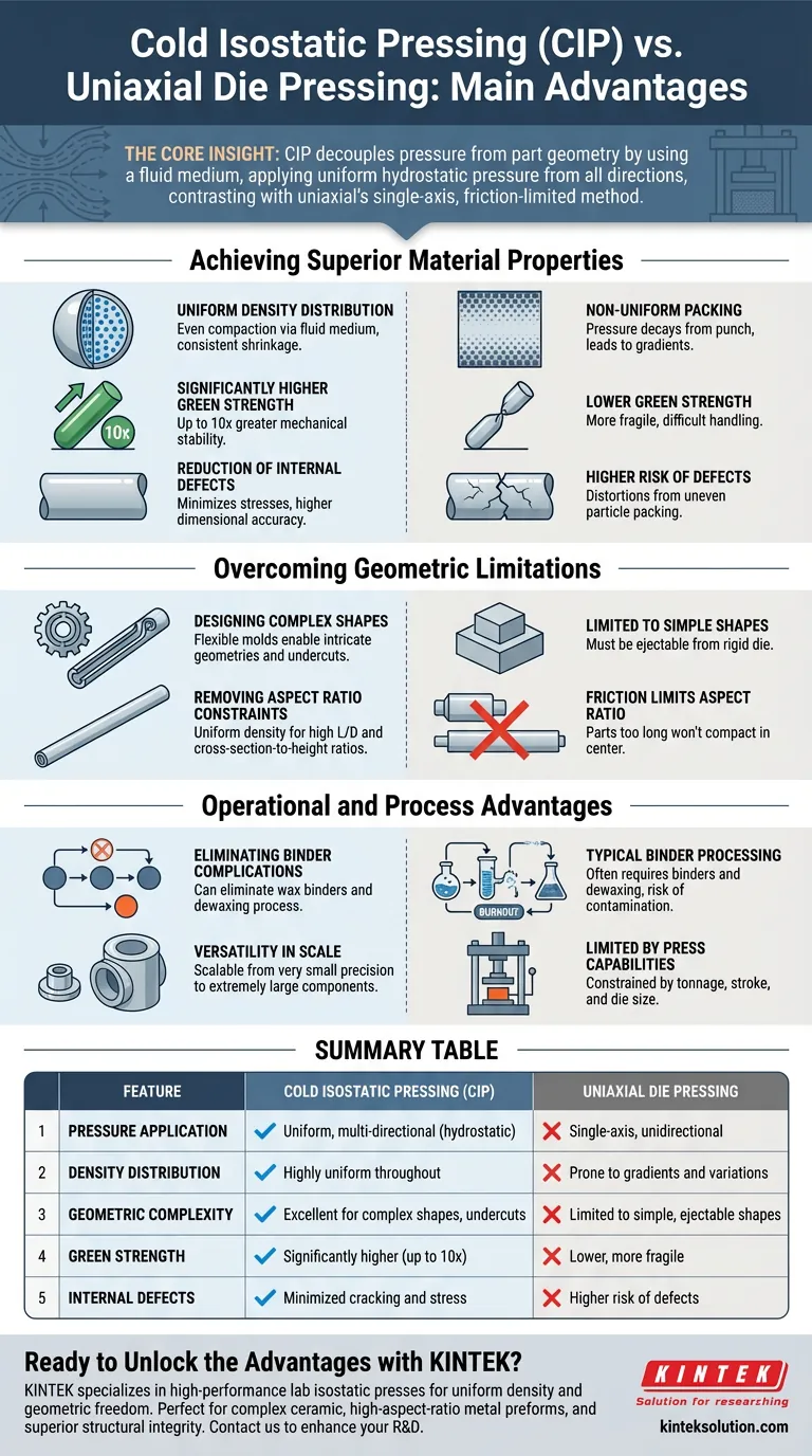コールド等方圧プレス（CIP）は、ユニポーラダイプレスと比較してどのような主な利点がありますか？優れた部品品質と複雑な形状を実現 ビジュアルガイド