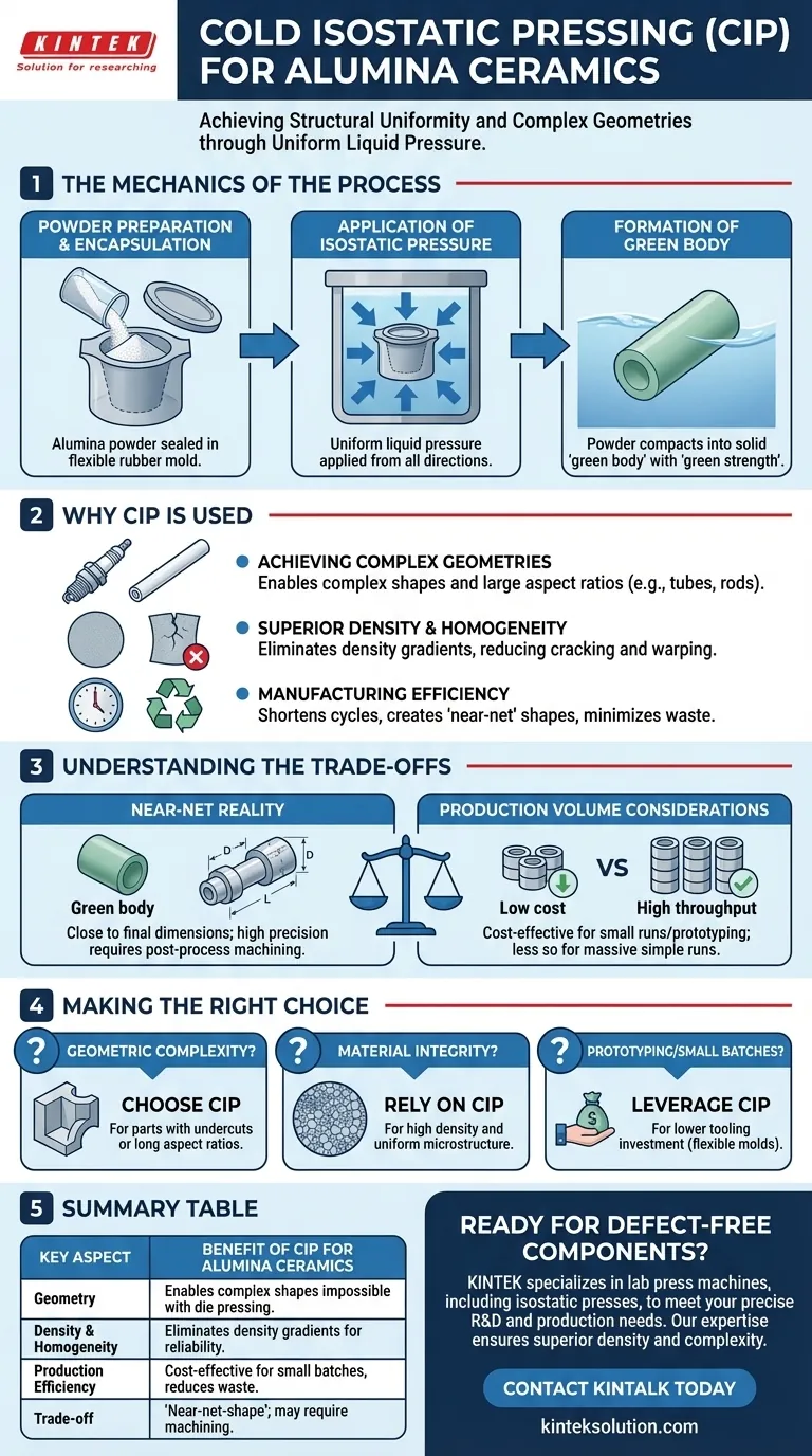 Come viene utilizzata la pressatura isostatica a freddo (CIP) nella produzione di ceramiche di allumina? Ottenere parti complesse e ad alta densità Guida Visiva