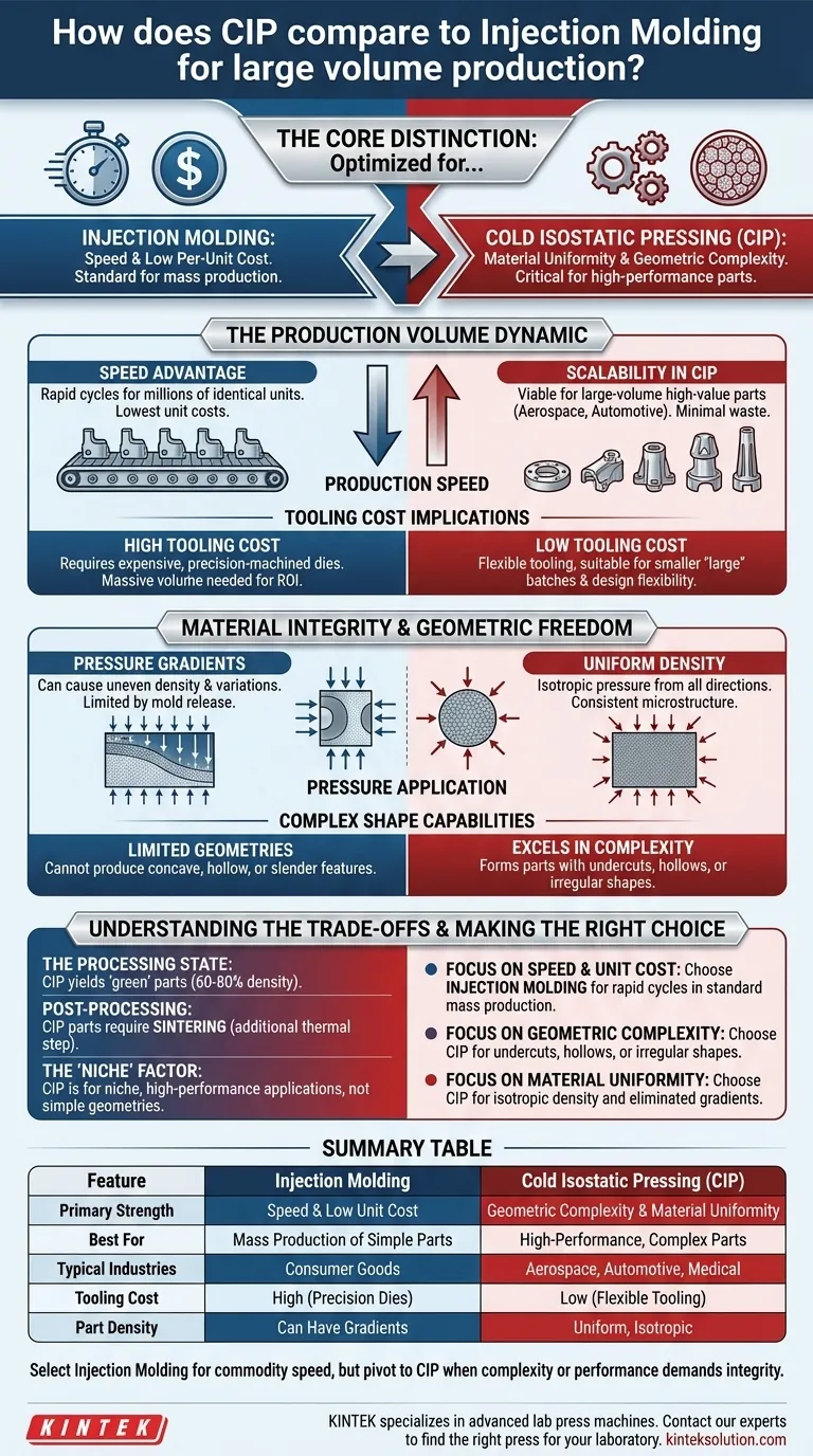 大量生産において、コールド等方圧プレス（CIP）は射出成形と比較してどうですか？ スピード対複雑性 ビジュアルガイド