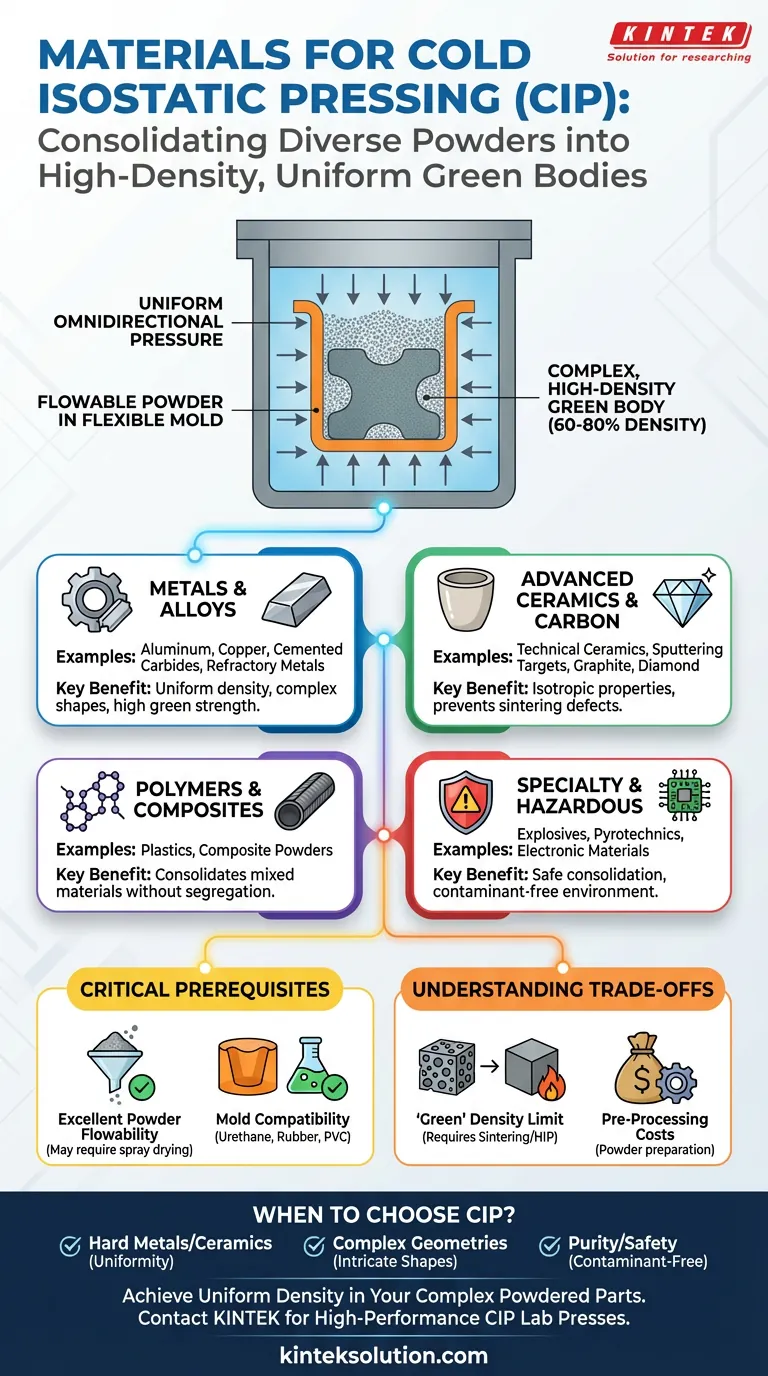 コールド等方圧プレス（CIP）で加工できる材料の種類は何ですか？ 金属から爆発物まで ビジュアルガイド