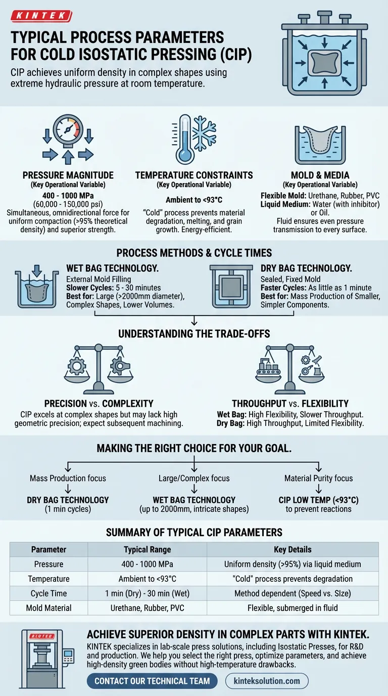 コールド等方圧プレス（CIP）の典型的なプロセスパラメータは何ですか？粉末成形を最適化する ビジュアルガイド