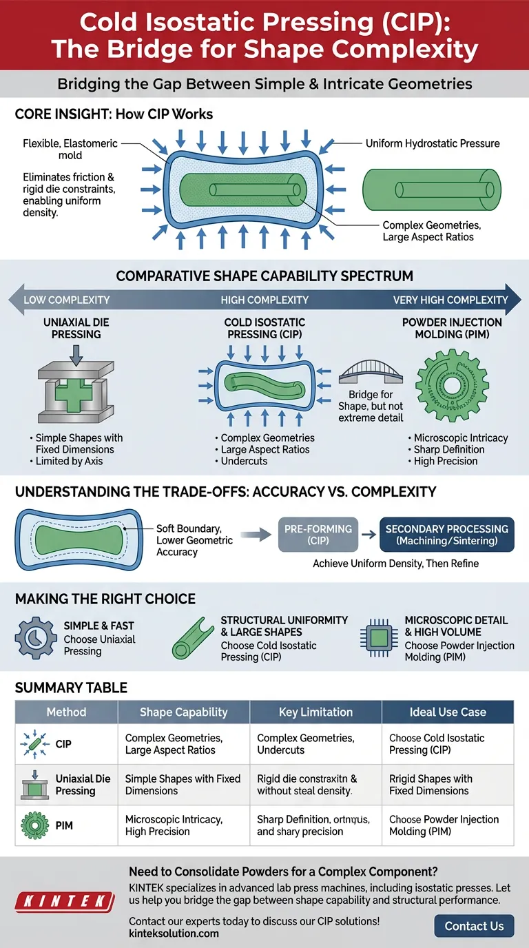 Come si confronta la capacità di complessità della forma della pressatura isostatica a freddo (CIP) rispetto ad altri metodi? Colmare il divario nel consolidamento delle polveri Guida Visiva