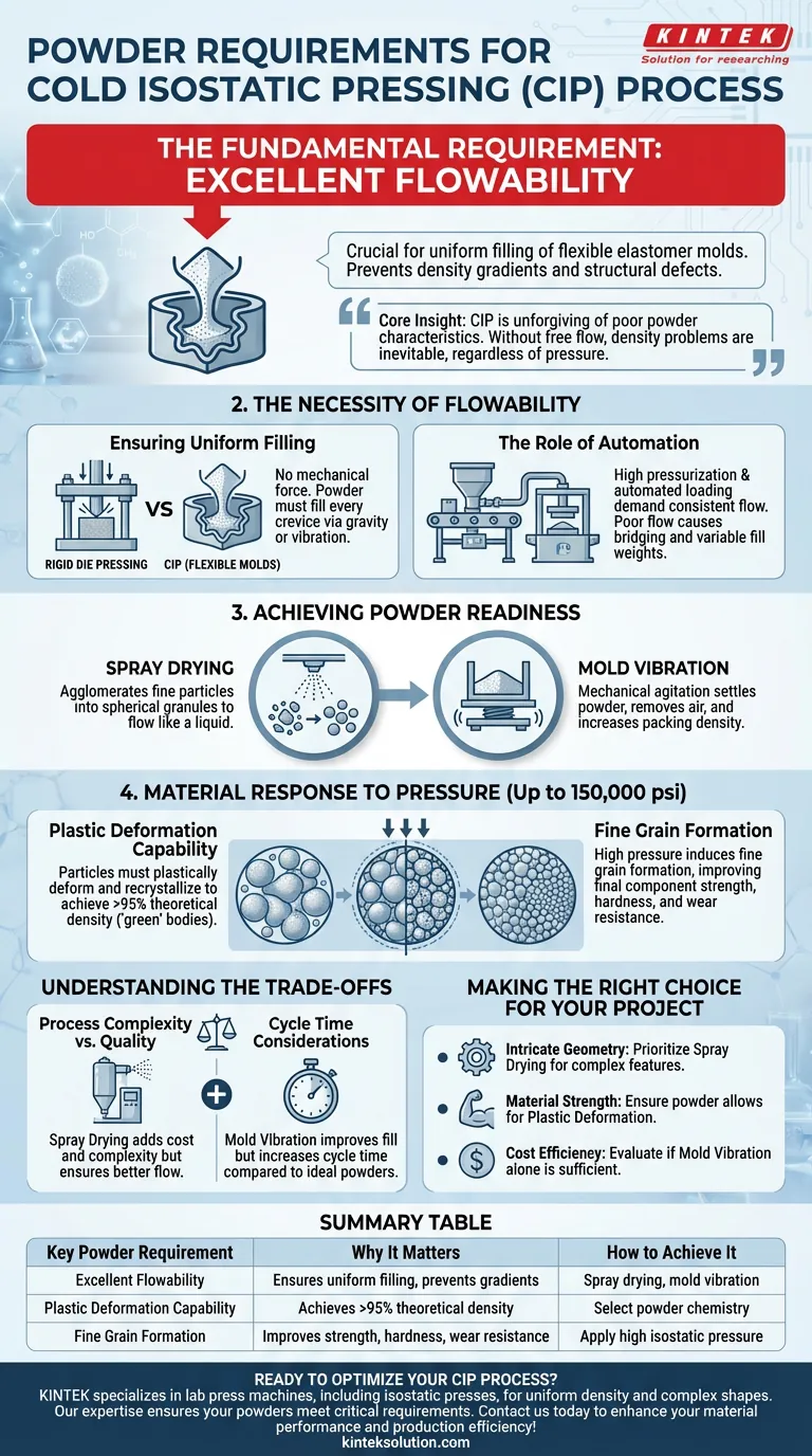 コールド等方圧間（CIP）プロセスにおける粉末の特定の要件は何ですか？均一な密度と複雑な形状を実現する ビジュアルガイド