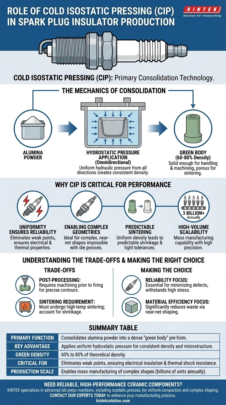 Qual é o papel da Prensagem Isostática a Frio (CIP) na produção de isoladores de velas de ignição? Garanta Densidade Uniforme para um Desempenho Confiável Guia Visual