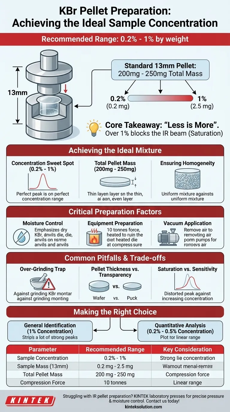 KBr粉末と混合してペレットを作成する場合、推奨されるサンプル濃度はどのくらいですか？常に完璧なIRスペクトルを得る ビジュアルガイド