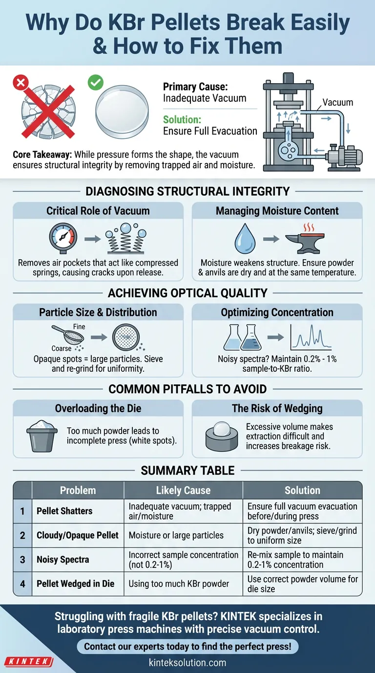 KBrペレットが壊れやすい主な原因と、その解決策は何ですか？耐久性のあるペレットのために真空をマスターする ビジュアルガイド