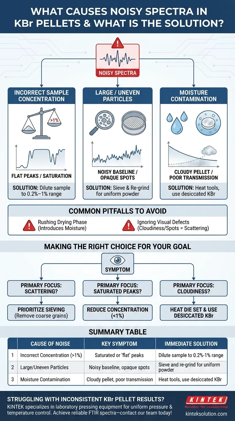 Cosa causa spettri rumorosi nell'analisi delle pastiglie di KBr e qual è la soluzione? Ottimizza la preparazione del tuo campione per risultati chiari Guida Visiva