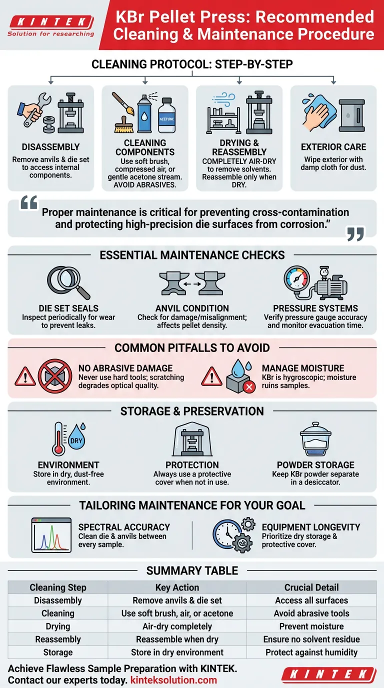 KBrペレットプレスの推奨されるクリーニング手順は何ですか？正確な分光分析と機器寿命の延長を保証する ビジュアルガイド