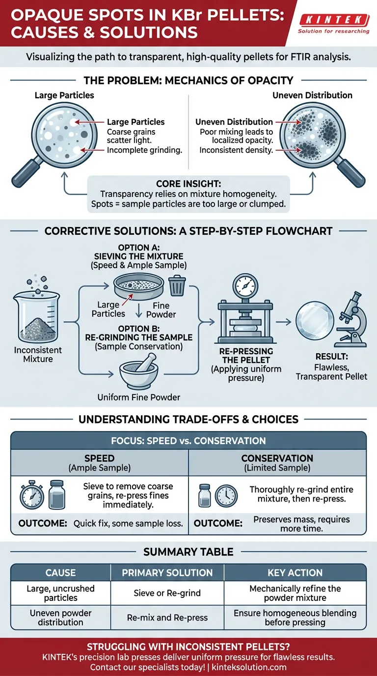 Quali sono le cause e le soluzioni per le macchie opache in un pellet di KBr? Ottenere pellet perfetti per un'accurata FTIR Guida Visiva