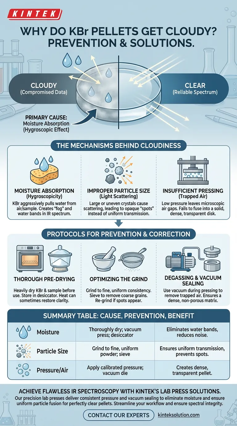 Perché una pastiglia di KBr potrebbe diventare torbida nel tempo? Prevenire umidità e dispersione per spettri IR chiari Guida Visiva