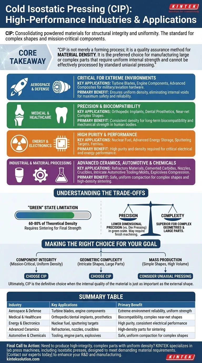 コールド等方圧間（CIP）はどのような産業で利用されていますか？高性能材料の主要分野 ビジュアルガイド