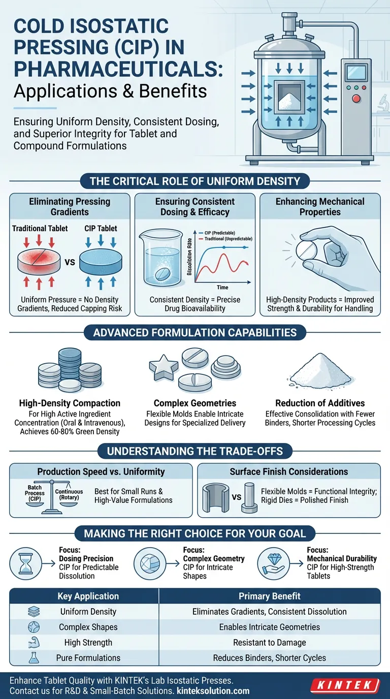 Qual è l'applicazione della pressatura isostatica a freddo (CIP) nell'industria farmaceutica? Raggiungere una densità e un dosaggio perfetti delle compresse Guida Visiva