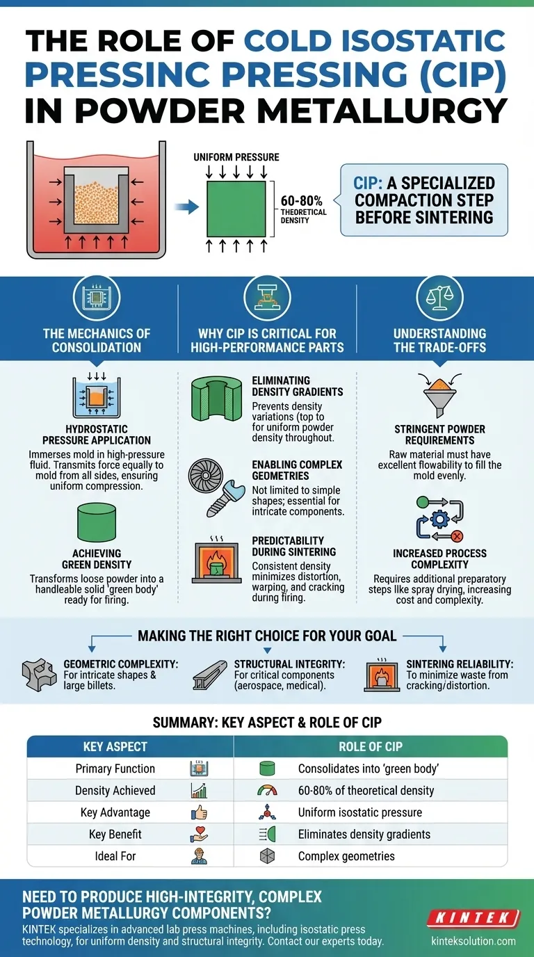 Qual é o papel da Prensagem Isostática a Frio (CIP) na metalurgia do pó? Alcançar Densidade Uniforme para Peças Complexas Guia Visual