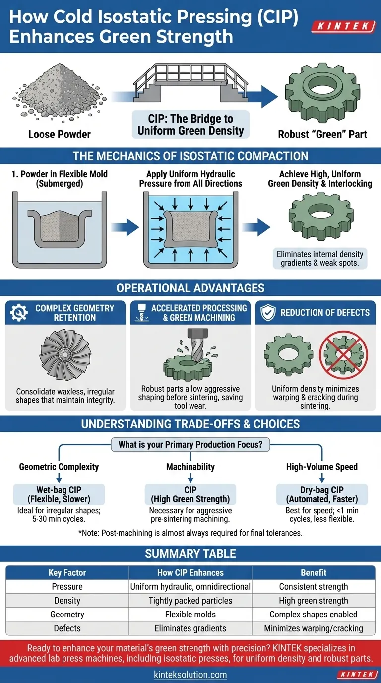コールド等方圧間（CIP）は、材料のグリーン強度をどのように向上させますか？均一な密度で頑丈な部品を実現 ビジュアルガイド