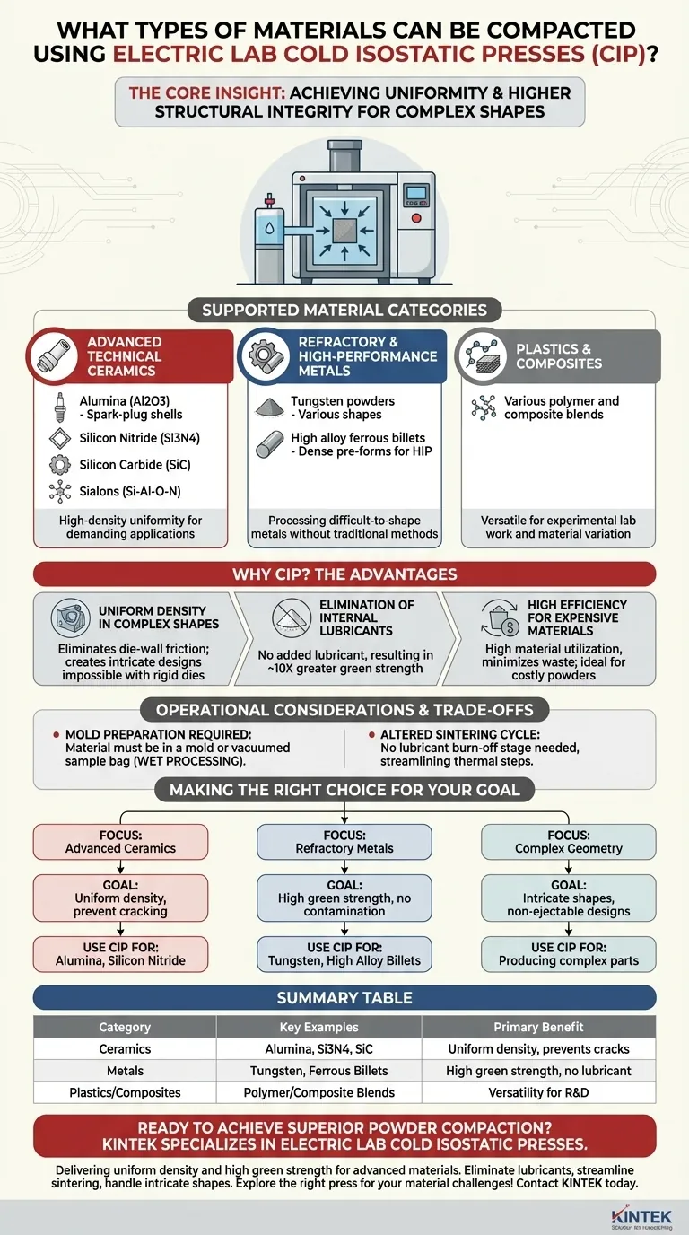 電動ラボ用コールドアイソスタティックプレス（CIP）で圧縮できる材料の種類は何ですか？ 金属、セラミックスなどの均一な密度を実現 ビジュアルガイド