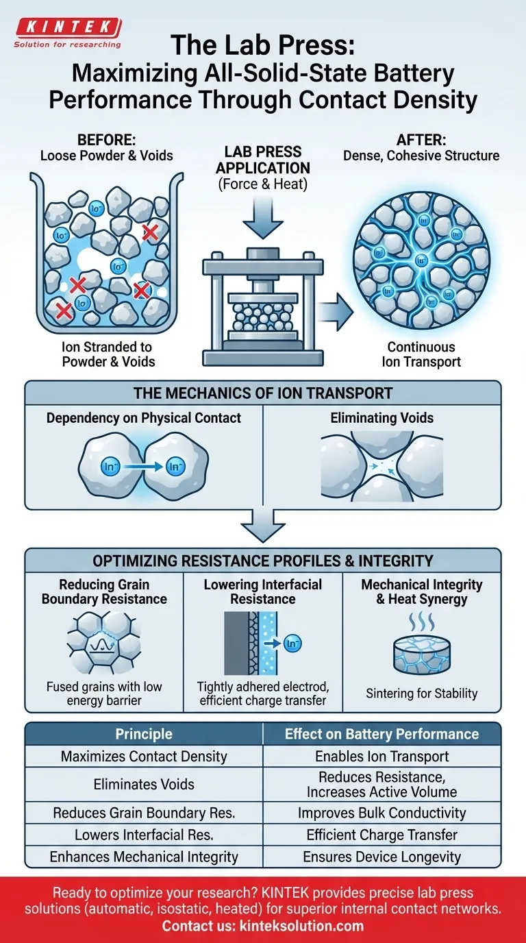 全固体電池の性能向上にラボプレスを使用する根本原理は何ですか？ イオントランスポートの最大化 ビジュアルガイド