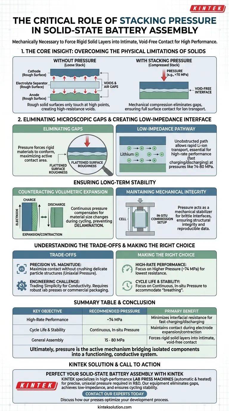 ソリッドステート電池セルの最終組み立て時に、プレス機で特定の積層圧をかける必要があるのはなぜですか？低抵抗・高性能セルを実現する ビジュアルガイド