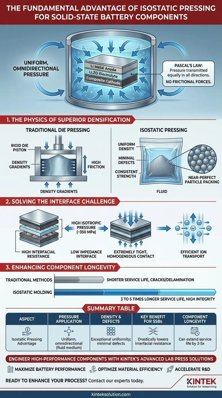 固体電池部品の製造における等方圧プレス成形の根本的な利点は何ですか？ 優れた密度と界面の完全性を実現します。 ビジュアルガイド