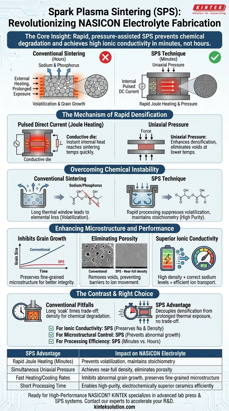 スパークプラズマ焼結（SPS）はNASICON電解質にどのような利点をもたらしますか？数分で優れたイオン伝導度を実現 ビジュアルガイド