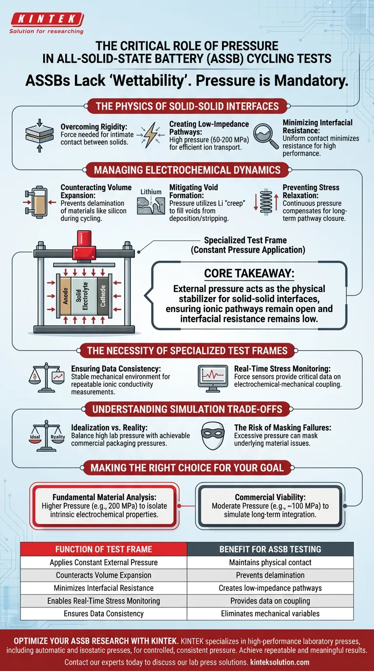 Por que é necessário um quadro de teste especializado para testes de ciclagem de baterias de estado sólido? Garante contato sólido-sólido estável Guia Visual
