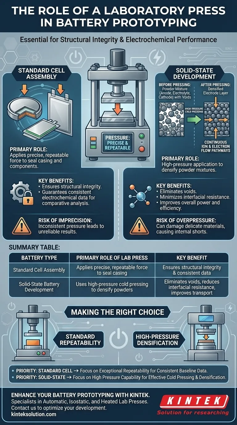 Qual è il ruolo di una pressa da laboratorio nell'assemblaggio di prototipi di batterie? Garantire un assemblaggio preciso e ad alte prestazioni delle celle Guida Visiva