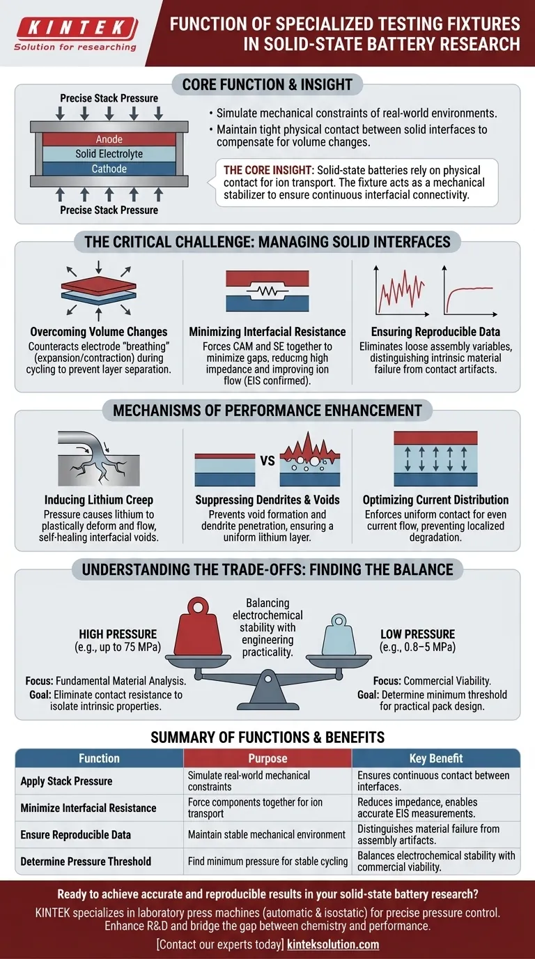 Qual é a função de um dispositivo de teste especializado para baterias de estado sólido? Simular Pressão de Empilhamento Real para Resultados Precisos Guia Visual