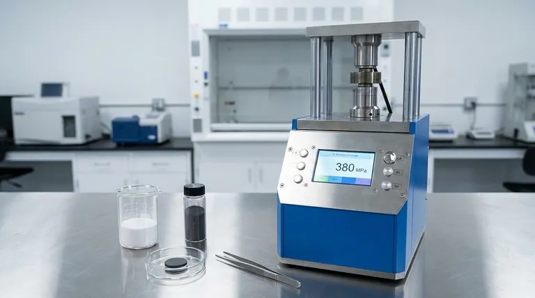 Qual è la funzione di una pressa a freddo da laboratorio quando si applica una pressione di 380 MPa? Ottenere pellet bicomponente ad alta densità per batterie a stato solido