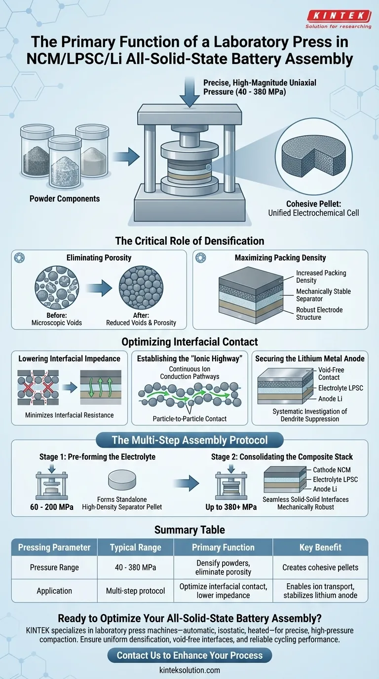 NCM/LPSC/Li全固体電池の組み立てプロセスにおけるラボプレス（実験室用プレス）の主な機能は何ですか？ 重要な固体-固体界面の実現 ビジュアルガイド