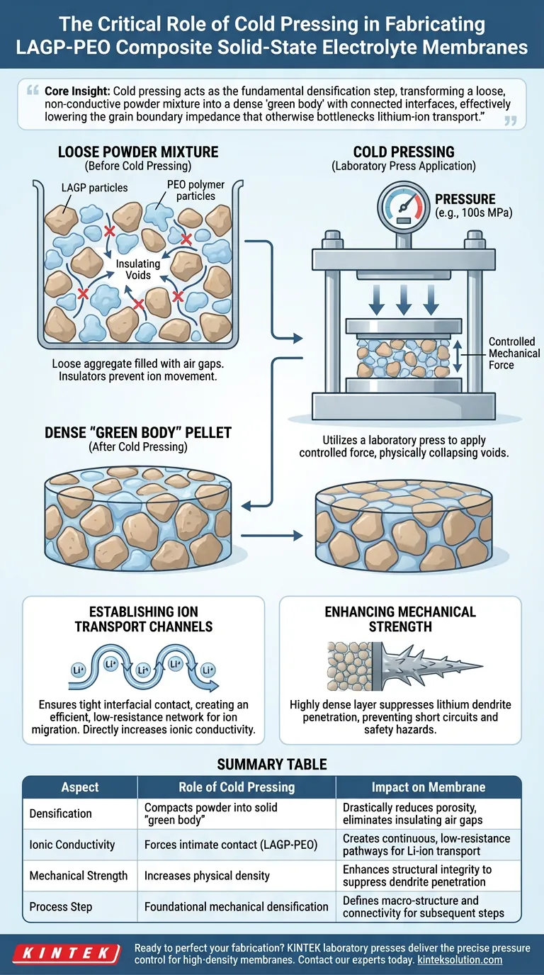 Qual è il ruolo critico della pressatura a freddo? La chiave per elettroliti solidi LAGP-PEO ad alte prestazioni Guida Visiva