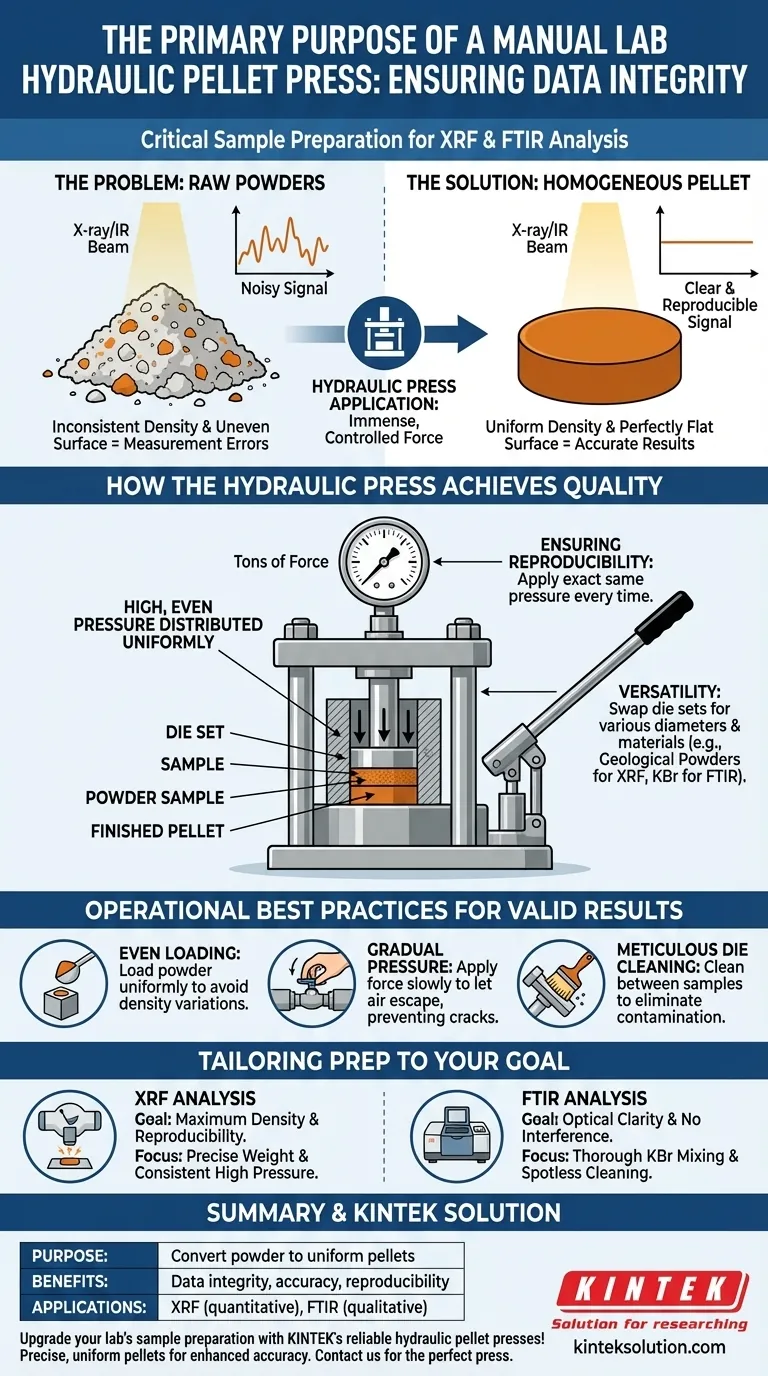 手动实验室液压压片机的首要目的是什么？确保XRF和FTIR准确的样品制备 图解指南