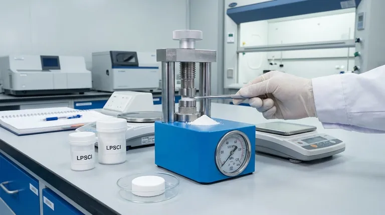 Qual é o propósito da pré-prensagem do eletrólito sólido LPSCl em pó a 125 MPa? Construa uma Base de Baixa Resistência para a Sua Bateria de Estado Sólido