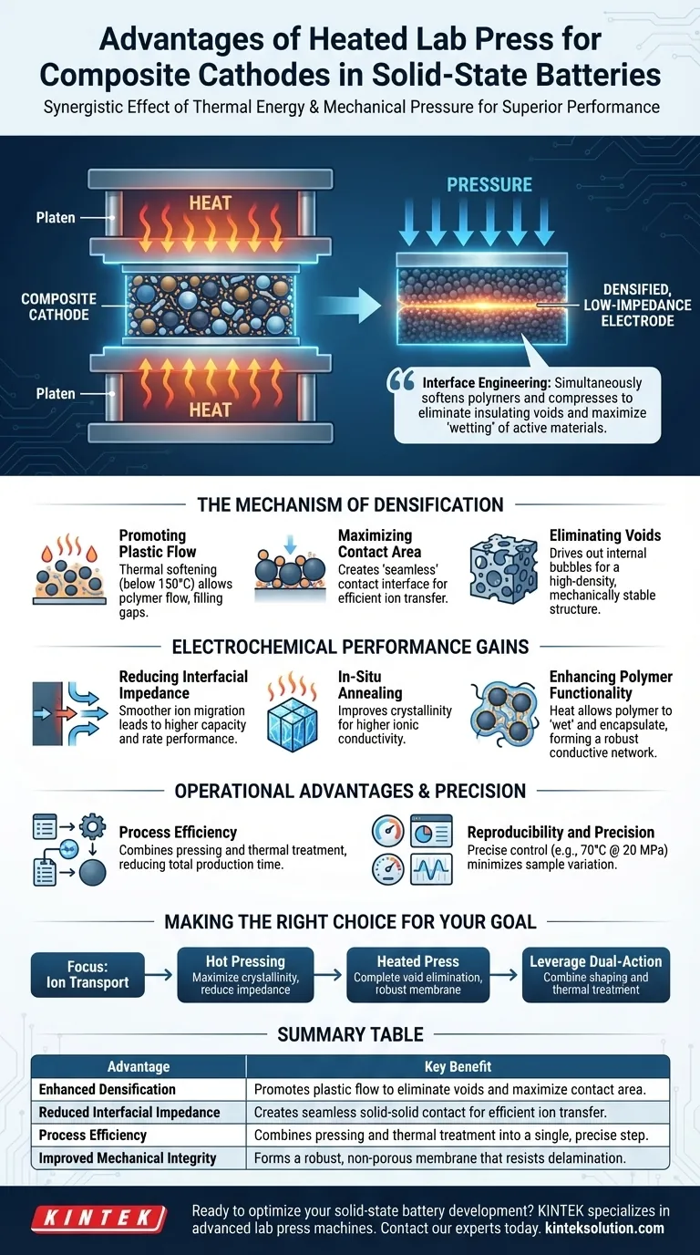 複合カソードに加熱式ラボプレスを使用する潜在的な利点は何ですか？固体電池の性能を向上させる ビジュアルガイド