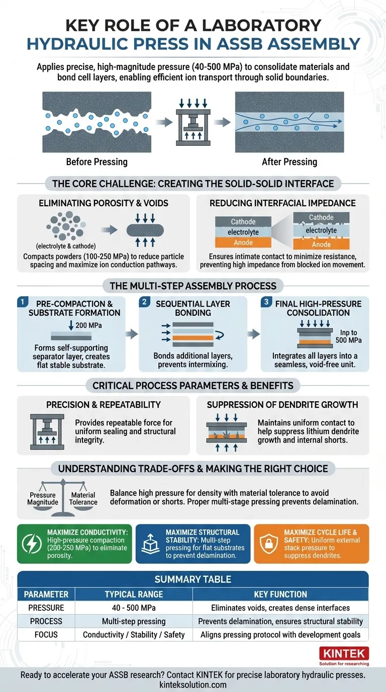 全固体電池（ASSB）の組み立てにおいて、実験用油圧プレスはどのような重要な役割を果たしますか？ 高性能全固体エネルギー貯蔵を可能にする ビジュアルガイド