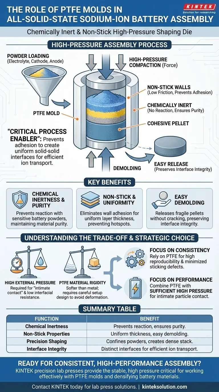 全固体ナトリウムイオン電池の組み立てにおけるPTFEモールドの機能とは？均一で高性能な固体-固体界面を確保する ビジュアルガイド