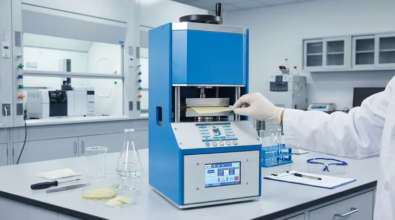Qual è lo scopo specifico dell'applicazione del pressaggio a caldo a 100°C durante il processo di formazione delle membrane elettrolitiche polimeriche solide (SPE)? Raggiungere batterie allo stato solido dense, conduttive e sicure