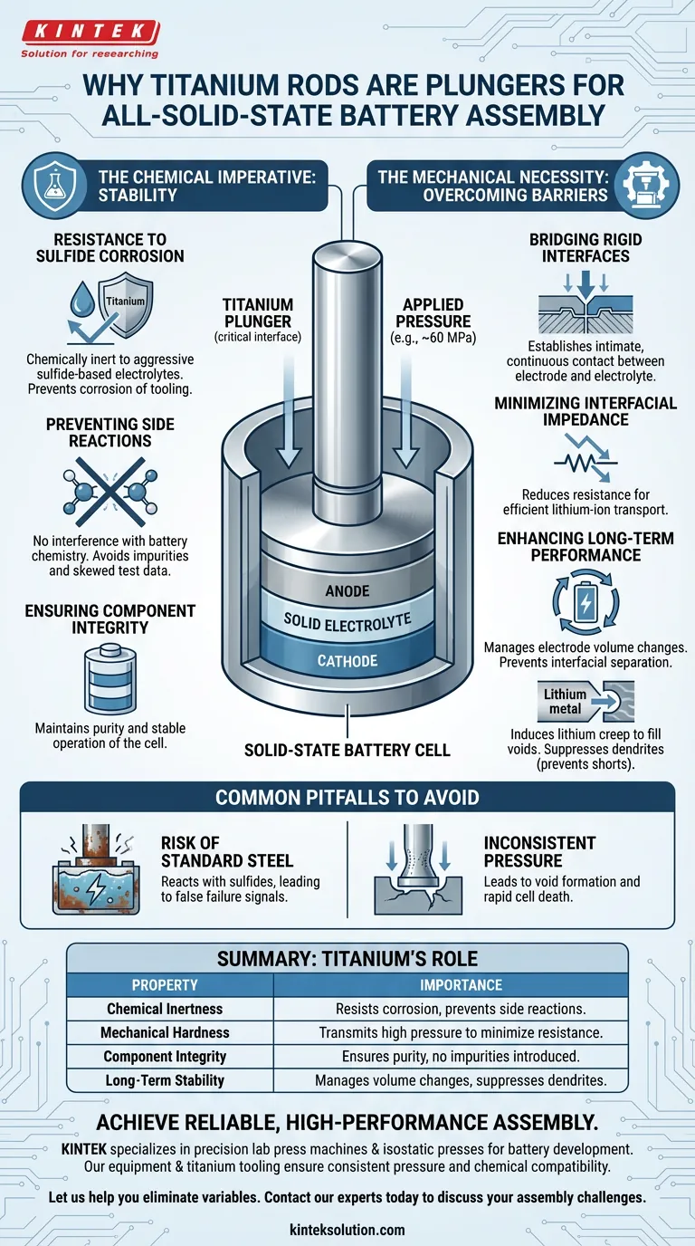 Perché le aste di titanio vengono utilizzate come pistoni per le batterie allo stato solido? Ottenere un assemblaggio affidabile ad alta pressione Guida Visiva
