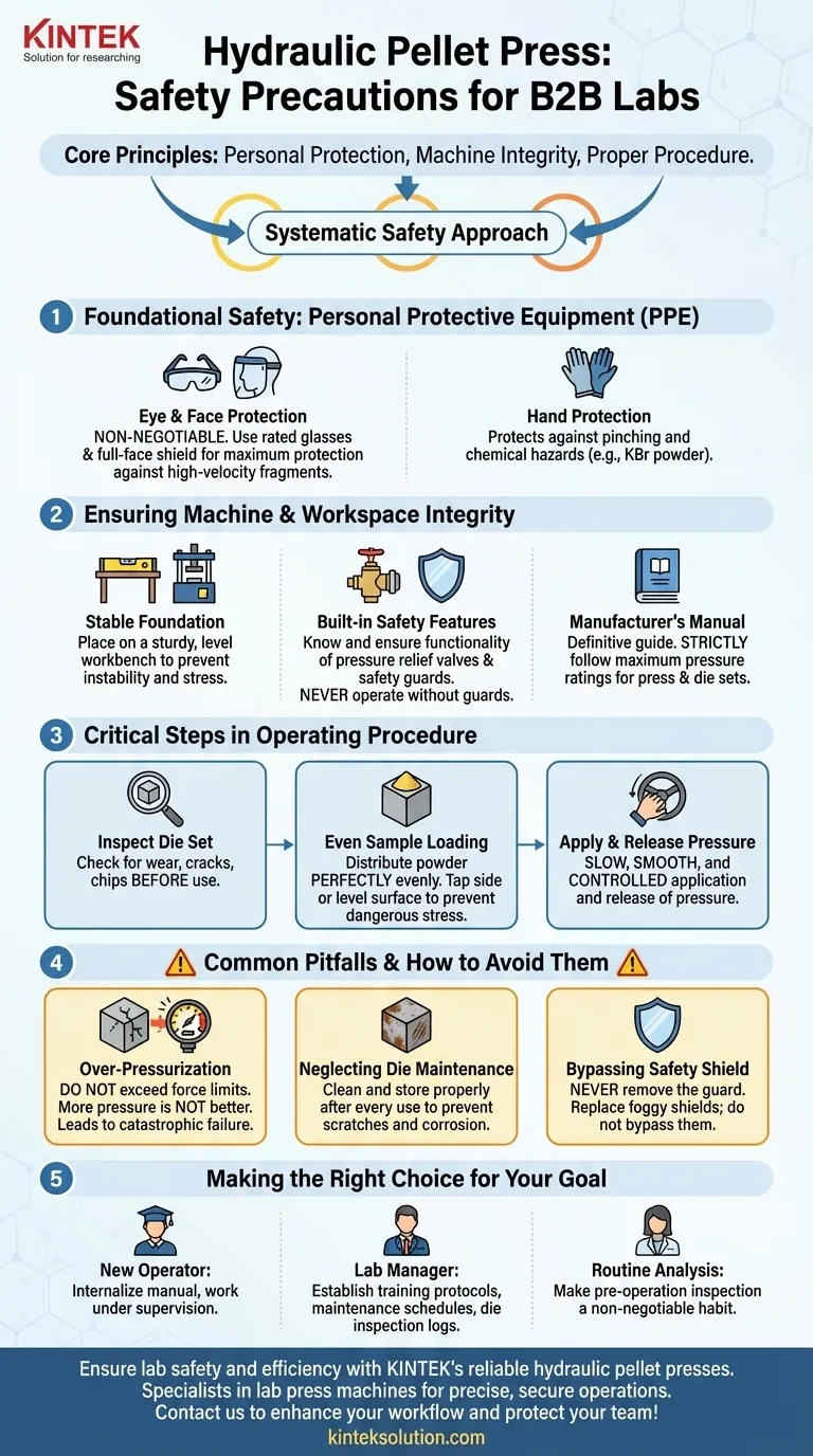 ما هي احتياطات السلامة التي يجب اتخاذها عند تشغيل مكبس الكريات الهيدروليكي؟ لضمان عمليات معملية آمنة وفعالة دليل مرئي