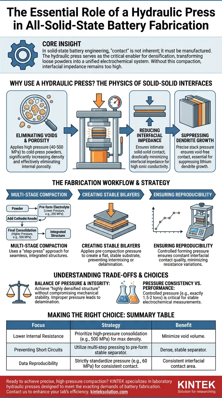 Perché viene utilizzata una pressa idraulica per le batterie allo stato solido? Per Forzare un Contatto Intimo per Prestazioni Elevate Guida Visiva