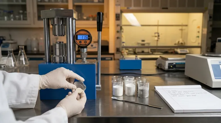 多孔質LATPセラミックグリーンボディ作製におけるペレット成形に実験室用油圧プレスが使用されるのはなぜですか?