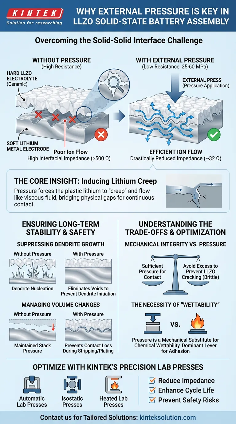 LLZO電解質とリチウム金属電極に外部圧力が印加されるのはなぜですか？全固体電池の最適な性能を実現する ビジュアルガイド