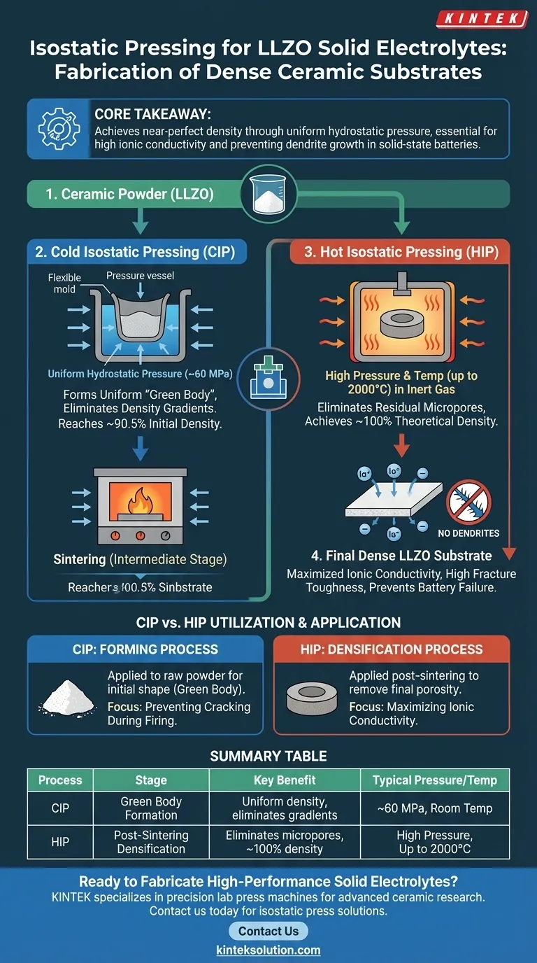 高密度バルクセラミック基板の製造における等方圧プレスはどのように利用されますか？固体電池のほぼ完全な密度を実現する ビジュアルガイド