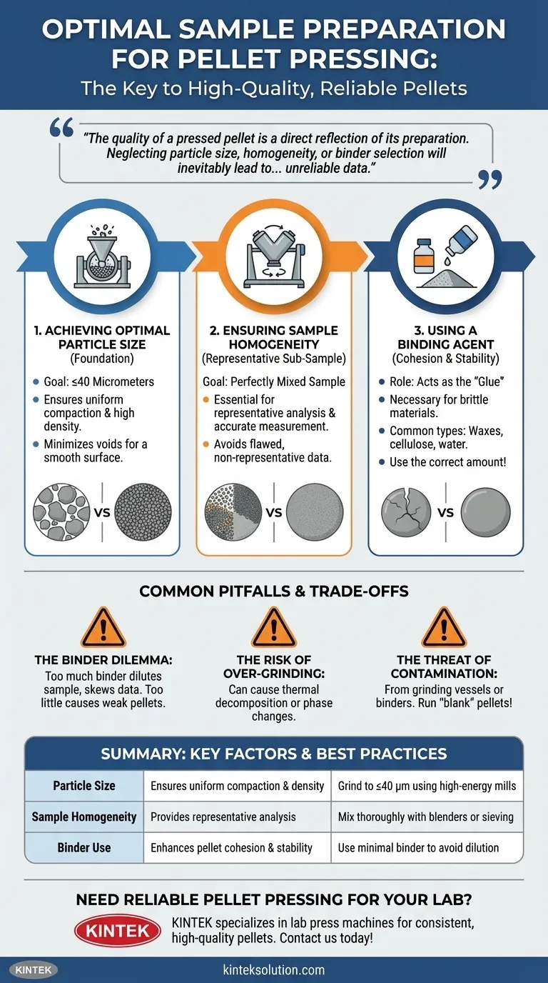 What are the key factors in optimal sample preparation for pellet pressing? Achieve Accurate and Reliable Analytical Results Visual Guide