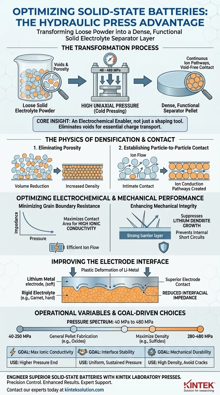 全固体電池において、固体電解質セパレーター層の形成に実験室用油圧プレスはどのように利用されますか？ 高密度化とイオン伝導率のマスター ビジュアルガイド