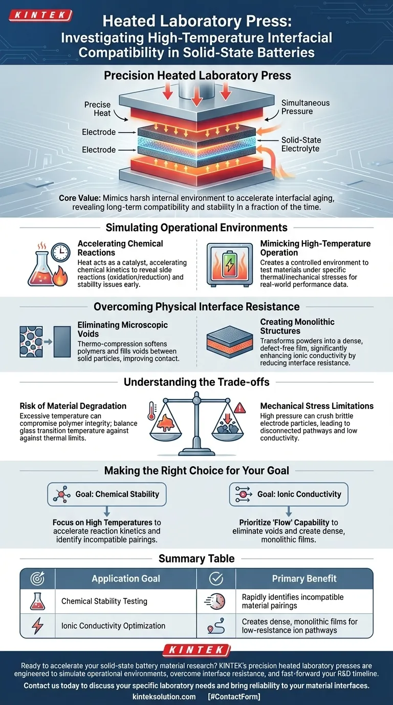 加熱された実験室用プレスは、固体電解質と電極材料との高温界面適合性を調査するためにどのように利用できますか？全固体電池の研究を加速しましょう。 ビジュアルガイド