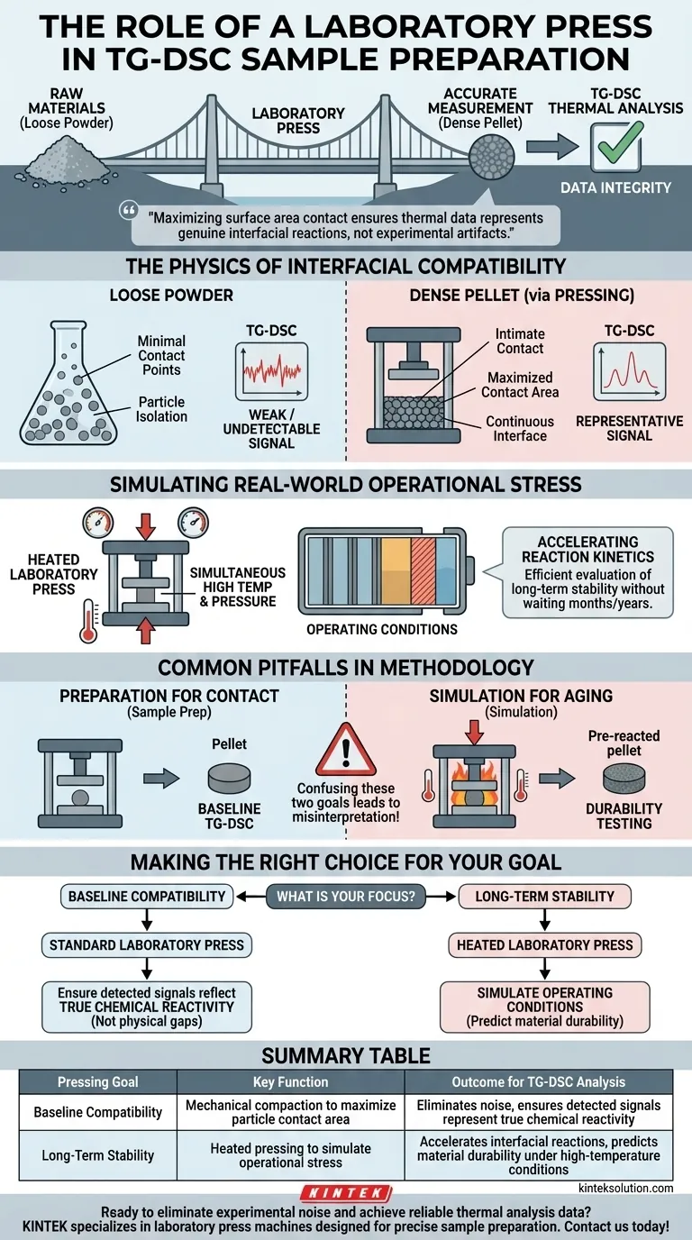 TG-DSCなどの熱分析技術を用いて界面適合性を評価する際に、正確な結果を得るために、ラボプレスはサンプル調製においてどのような役割を果たしますか？ ビジュアルガイド