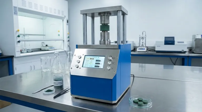 Perché è necessario applicare una pressione uniassiale precisa di 2 t/cm² con una pressa idraulica da laboratorio quando si preparano pellet verdi compositi LCO/LATP?
